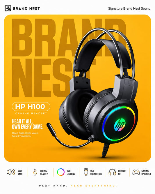 HP H100 RGB Gaming Headset with Noise-Cancelling Mic – USB + 3.5mm Stereo Headphones for PC, Laptop & Gaming