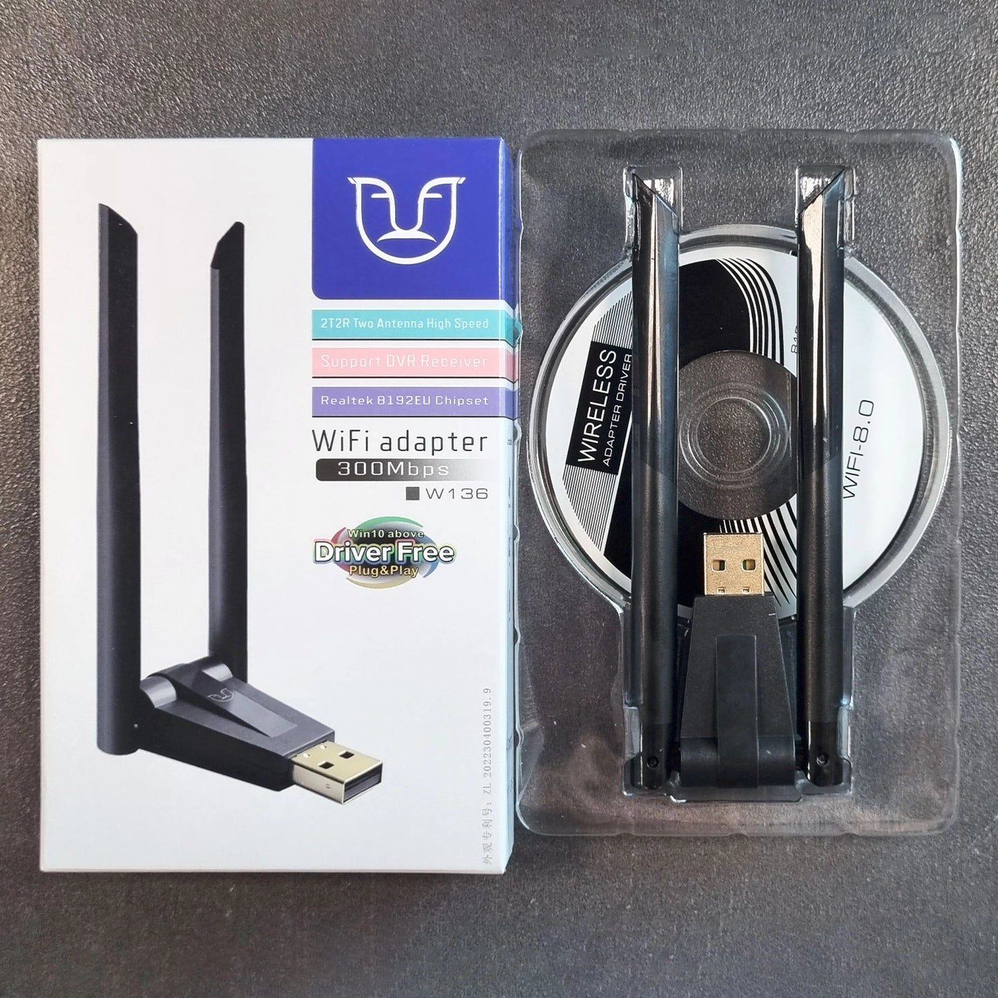 W136 USB WiFi Adapter 300Mbps Dual Antenna – Wireless Network Dongle for PC & Laptop