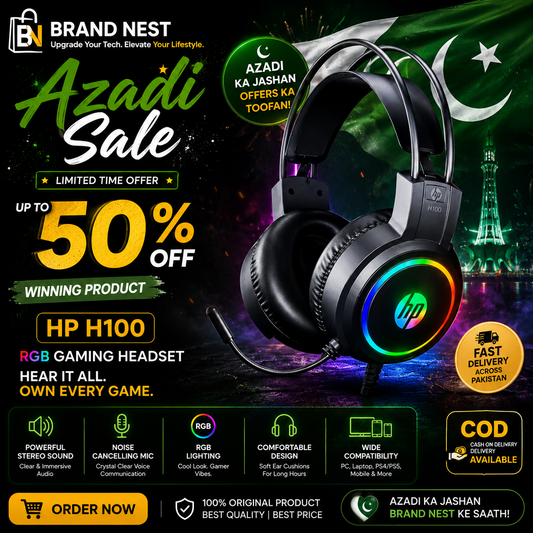 HP H100 RGB Gaming Headset with Noise-Cancelling Mic – USB + 3.5mm Stereo Headphones for PC, Laptop & Gaming