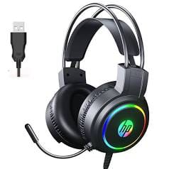 HP H100 RGB Gaming Headset with Noise-Cancelling Mic – USB + 3.5mm Stereo Headphones for PC, Laptop & Gaming
